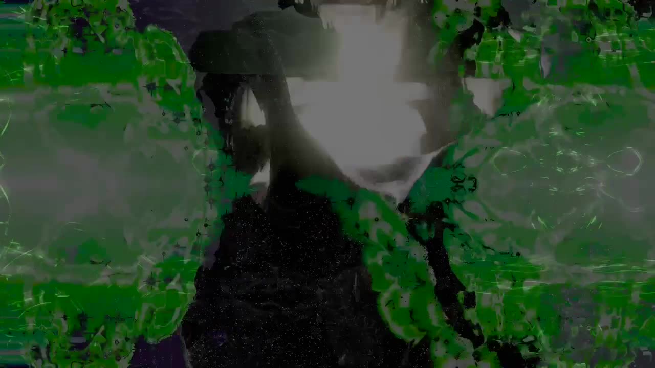 starry eyed girl, a figure dissolving into green bloom