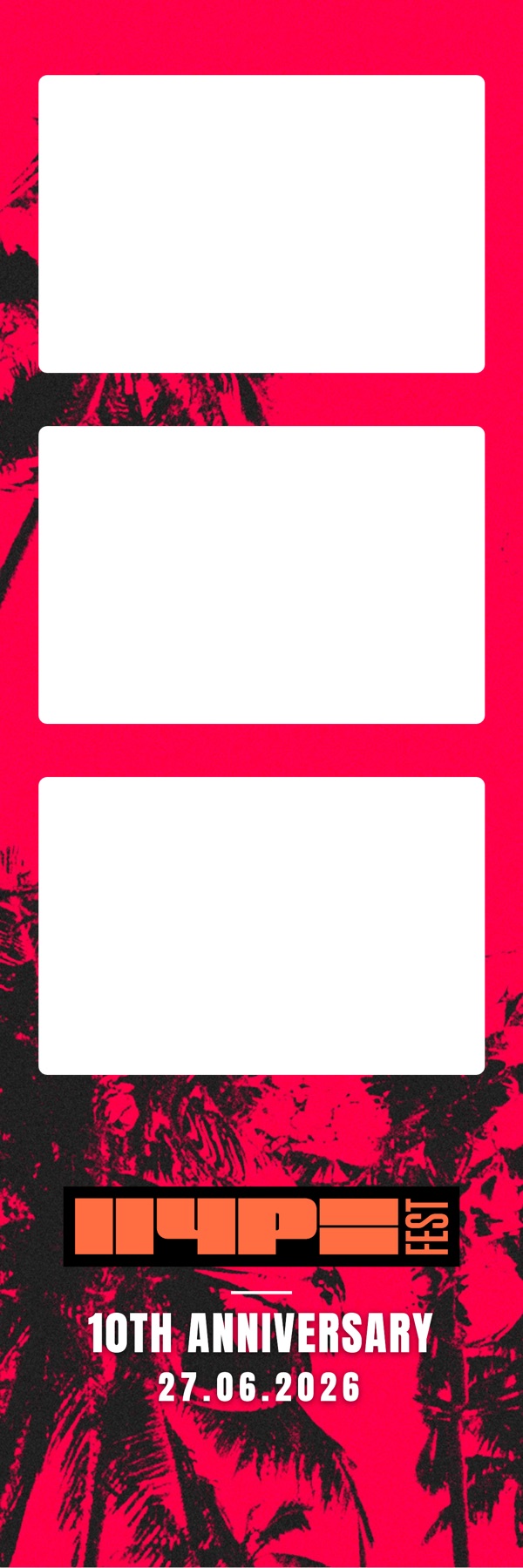 hype fest strip: hot pink over a black palm silhouette with the orange blocked hype fest logo