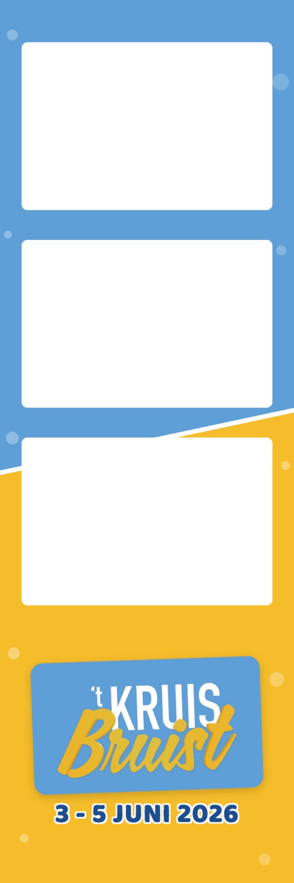 't kruis bruist strip: cornflower blue over yellow, split on a diagonal, with a blue badge